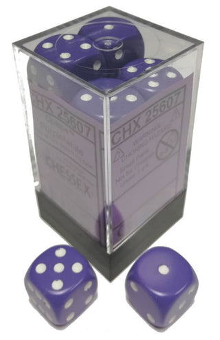 Chessex: Opaque Purple/White Set of 12 D6 Dice