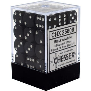 Chessex: Opaque Black/White Set of 36 D6 Dice
