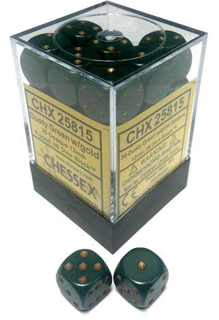 Chessex: Opaque Dusty Green/Cppr Set of 36 D6 Dice