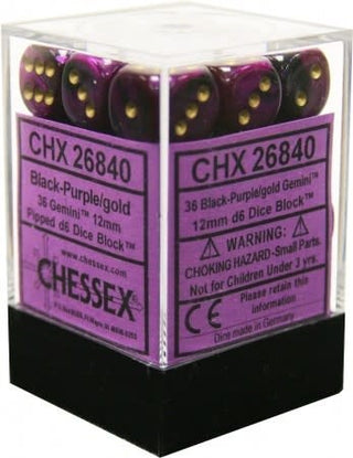 Chessex: Gemini Black-Purple/Gold Set of 36 D6 Dice