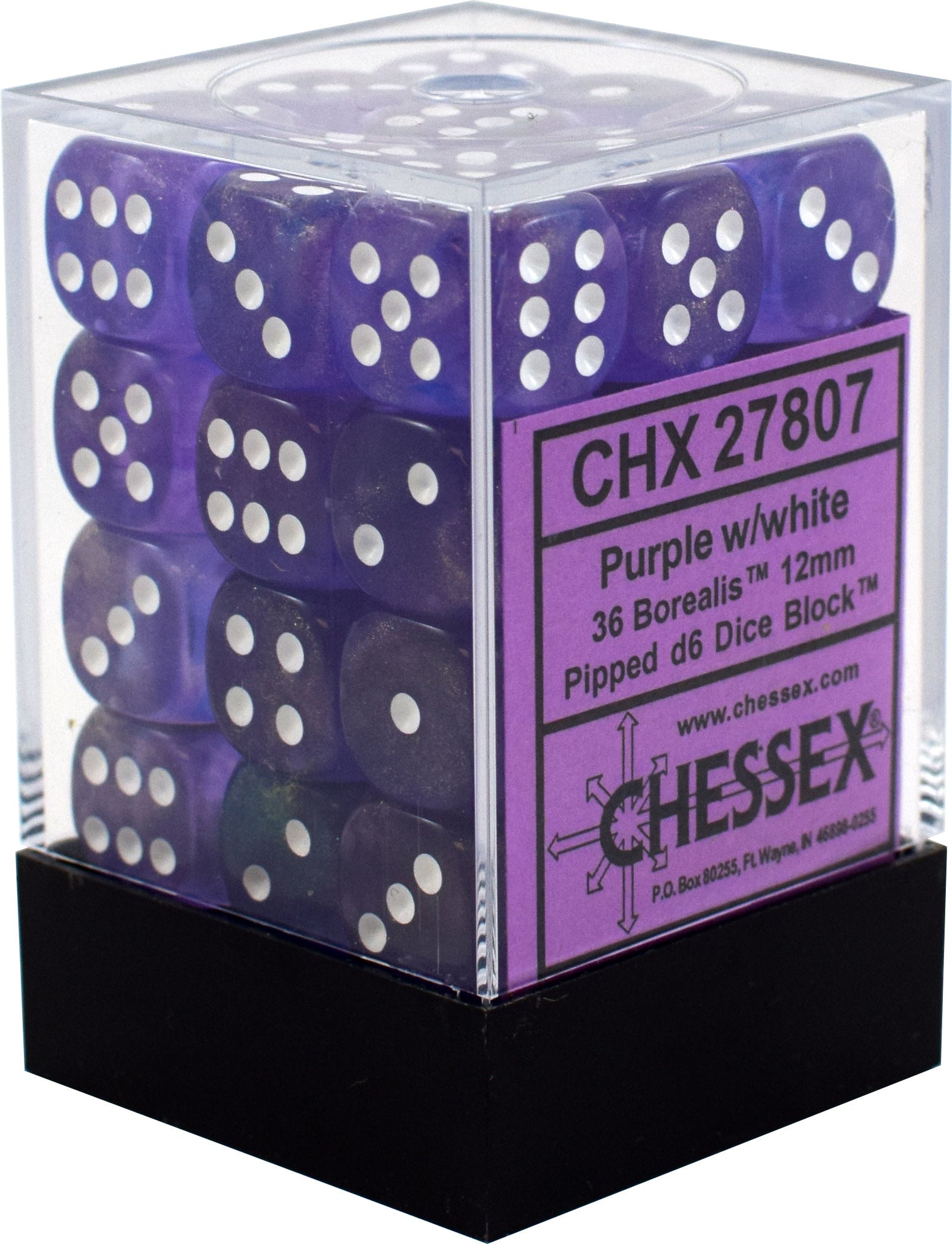 Chessex: Boreal Purple/White Set of 36 D6 Dice | Frontline Gaming