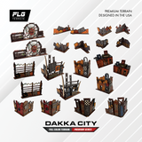 Dakka City Premium Series terrain pieces and extra components for customizable MDF buildings