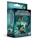 Teal-and-black Warhammer Underworlds expansion box shown at an angle, with artwork of green-skinned fighters carrying weapons on the front and side. The box reads “WARHAMMER UNDERWORLDS,” “DEATHGORGE,” and “DAGGOK’S STAB-LADZ.”