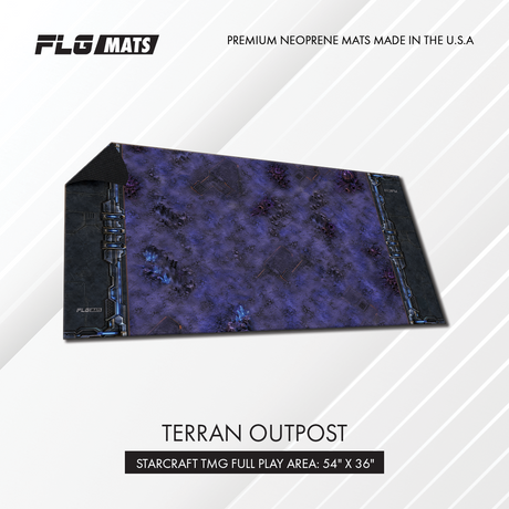 FLG Terran Outpost premium neoprene gaming mat for StarCraft: Tabletop Miniatures Game, 6' x 3' with a 54 x 36 inch play area.