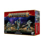 Box for Seraphon Kroxigor miniatures, with three blue-green reptilian warriors holding long spiked weapons on the front. Red, navy and gold packaging shows “WARHAMMER AGE OF SIGMAR,” “SERAPHON KROXIGOR” and “3 MINIATURES”; the right side panel is also visible.