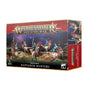 A rectangular Warhammer Age of Sigmar miniatures box shown from the front and right side, with artwork of blue reptilian riders on feathered mounts. The front reads “WARHAMMER AGE OF SIGMAR,” “SERAPHON RAP​​TADON HUNTERS” and “5 MINIATURES”; the side repeats the product name.