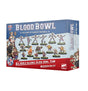 Box for a Blood Bowl miniature team, shown from the front and right side, with a blue-and-red design and illustrations of armored fantasy football players on bases. The front reads “BLOOD BOWL” and “OLD WORLD ALLIANCE BLOOD BOWL TEAM.”