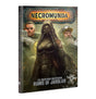 A single Necromunda rule book shown upright at a slight angle, with a dark sci-fi cover depicting a hooded woman between two men. The cover reads “NECROMUNDA” and “THE ARANTHIAN SUCCESSION: RUINS OF JARDLAN.”