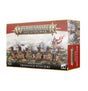 Box of Cities of Sigmar: Freeguild Fusiliers miniatures, shown from the front and right side. The front artwork depicts armored soldiers in red and dark uniforms with firearms and shields; the box reads “WARHAMMER AGE OF SIGMAR” and “FREEGUILD FUSILIERS.”