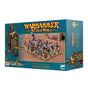 Turquoise Tomb Guard miniatures box shown at an angle, with artwork of a skeletal warrior and a group of armored figures carrying weapons and shields. The front reads “WARHAMMER THE OLD WORLD” and “TOMB KINGS OF KHEMri: TOMB GUARD.”