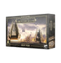 Angled view of a dark, gold-trimmed Legions Imperialis box showing armored Drop Pods descending over a battlefield; the front reads “WARHAMMER THE HORUS HERESY,” “LEGIONS IMPERIALIS,” and “LEGIONES ASTARTES DROP PODS,” with the side panel visible.