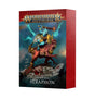 A red Faction Pack: Seraphon card box shown from the front and right side. The front reads “WARHAMMER AGE OF SIGMAR” and “FACTION PACK SERAPHON” above a blue, gold-armored reptilian warrior riding a red dinosaur amid lightning.