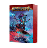 A red rectangular Faction Pack box shown at an angle, with blue and red fantasy artwork of a horned, feathered figure holding a staff on the front. The front reads “WARHAMMER AGE OF SIGMAR” and “FACTION PACK DISCIPLES OF TZEENTCH.”