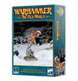 Teal box for a Dwarfen Slayer of Legend miniature, with a painted orange-haired, bearded dwarf raising an axe in a snowy forest scene. The front reads “WARHAMMER THE OLD WORLD” and “DWARFEN MOUNTAIN HOLDS DWARF SLAYER OF LEGEND”; a narrow side panel shows the title and another figure view.