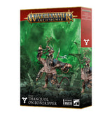 Box for the Skaven Thanquol on Boneripper miniature, shown from the front and right side. The artwork features a large gray, four-armed rat creature in dark armor with a smaller rider; the green-and-red box reads “WARHAMMER AGE OF SIGMAR” and “THANQUOL ON BONERIPPER.”
