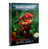 Hardback Codex Supplement: Blood Angels shown upright from the front and spine. The cover depicts a red-armored warrior with a sword against a green battlefield and reads “WARHAMMER 40,000” and “CODEX SUPPLEMENT BLOOD ANGELS.”