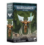 Box for the Blood Angels: The Sanguinor miniature, showing a hovering figure in gold armor with white wings and a raised blue sword against a green battlefield scene. The front reads “WARHAMMER 40,000,” “BLOOD ANGELS,” and “THE SANGUINOR”; the left side repeats the figure artwork.