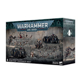 Box for the Adepta Sororitas Penitent Crusader Host battleforce, shown from the front and right side. Dark teal and gray artwork depicts armored figures and vehicles; the front reads “WARHAMMER 40,000” and “PENITENT CRUSADER HOST.”