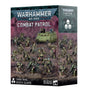 Combat Patrol: Death Guard miniature set in a dark green box, shown from the front and right side. Artwork depicts bulky green-armored figures and an armored vehicle on a purple battlefield; the front reads “WARHAMMER 40,000,” “COMBAT PATROL,” and “DEATH GUARD.”