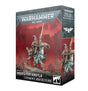 Product box for the Warhammer 40,000 kit "Imperial Agents Inquisitor Kroyle", shown at an angle revealing the front and side panels. The front artwork depicts an armored rider with a plumed helmet holding a long rifle, mounted on a teal four-legged beast against a red ruined-city backdrop, with the "WARHAMMER 40,000" logo at top and "INQUISITOR KROYLE" and "1 CITADEL MINIATURE/FIGURINE" text at the bottom.