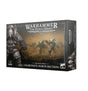 Product box for the Warhammer: The Horus Heresy kit, shown at an angle revealing the front and side panels. The dark gray box features artwork of armored ogryn warriors in a dusty battlefield, with a close-up of a figure wearing a clawed gauntlet, and white text reading "WARHAMMER THE HORUS HERESY", "SOLAR AUXILIA" and "CHARONITE OGRYN SECTION".