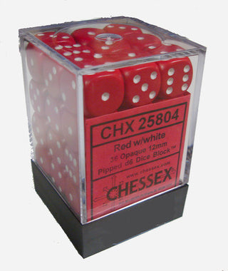Chessex: Opaque Red w/White Set of 36 d6 Dice