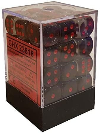 Chessex Translucent 12mm D6 Dice – Set Of 6 Smoke-Red – Perfect For MTG, WoW, Pokémon, D&D