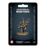 Front of a black hanging package showing a small armored, tentacled miniature with green and rust-brown details on a round base. White text reads “DEATH GUARD” and “BIOLOGUS PUTRIFIER,” with Warhammer 40,000 and Citadel logos along the bottom.