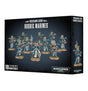 Black box showing a group of ornate blue and gold armored Rubric Marines holding weapons on the front, with one miniature pictured on the right side. The box reads “THOUSAND SONS RUBRIC MARINES” and “10 CITADEL MINIATURES.”