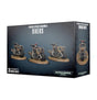 Dark gray Chaos Space Marines: Bikers box showing three armored riders on black bikes with metallic and gold details, plus a front view of one biker on the side panel. The box reads “CHAOS SPACE MARINES,” “BIKERS,” and “WARHAMMER 40,000.”