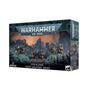 Box for an Astra Militarum heavy weapons squad, showing armored soldiers with mounted guns among ruined buildings; the front reads “WARHAMMER 40,000,” “ASTRA MILITARUM,” “HEAVY WEAPONS SQUAD” and “3 MINIATURES,” with artwork on the narrow side panel.