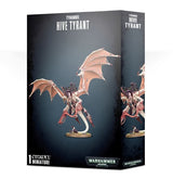 Box for a Tyranids Hive Tyrant miniature, shown from the front and right side. The artwork depicts a pale bone-and-red creature with broad pinkish wings and a curved tail; the front reads “TYRANIDS HIVE TYRANT” and “1 CITADEL MINIATURE.”