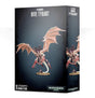 Box for a Tyranids Hive Tyrant miniature, shown from the front and right side. The artwork depicts a pale bone-and-red creature with broad pinkish wings and a curved tail; the front reads “TYRANIDS HIVE TYRANT” and “1 CITADEL MINIATURE.”