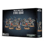 Black box for a Grey Knights Strike Squad miniature set, showing silver-armored soldiers with red details, weapons and round bases across the front and one soldier on the side. The box reads “GREY KNIGHTS STRIKE SQUAD” and “WARHAMMER 40,000”.