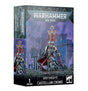 Box of a Grey Knights miniature featuring an armored warrior with a tall red banner, dark silver armor and a red cape against a purple ruined-city scene; the side panel repeats the figure artwork. The box reads “WARHAMMER 40,000,” “GREY KNIGHTS” and “CASTELLAN CROWE.”