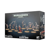 Black Warhammer 40,000 Repentia Squad miniature box shown from the front and right side, with painted figures wielding long blades across the front. The box reads “WARHAMMER 40,000,” “10 CITADEL MINIATURES” and “REPENTIA SQUAD.”