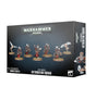Dark Warhammer 40,000 box shown from the front and right side, with armored miniatures in black, red and gold and two winged cherubs pictured across the front. The box reads “WARHAMMER 40,000” and “RETRIBUTOR SQUAD.”