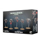 Dark gray Warhammer 40,000 box showing five flying armored Seraphim miniatures in black, silver and red, with a narrow side panel showing additional artwork. The front reads “WARHAMMER 40,000,” “SERAPHIM SQUAD” and “5 CITADEL MINIATURES.”