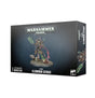 Dark charcoal Necrons miniature box featuring a metallic skeletal figure with a green staff and pink energy effect standing on a round base. The box reads “WARHAMMER 40,000” and “ILLUMINOR SZERAS.”