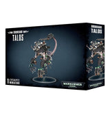 Black Drukhari Talos miniature box shown from the front and right side, with artwork of a hovering, spiked armored figure on an oval base. The box reads “DRUKHARI TALOS” and “WARHAMMER 40,000.”