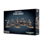 Black and blue Games Workshop box showing five armed sci-fi riders on motorcycles and a quad vehicle; the narrow side repeats the artwork. Front text reads “GENESTEALER CULTS,” “ATALAN JACKALS,” “5 CITADEL MINIATURES” and “WARHAMMER 40,000.”
