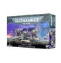 Box of three Brokhyr Thunderkyn miniatures, with three armored figures carrying large guns on rocky terrain against a purple sci-fi backdrop. The front reads “WARHAMMER 40,000,” “LEAGUES OF VOTANN” and “BROKHYR THUNDERKYN”; character artwork continues on the side panel.