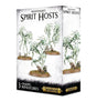 Box for Nighthaunt Spirit Hosts, shown from the front and right side, with three pale green, flowing ghost miniatures on round grassy bases. The front reads “NIGHTHAUNT SPIRIT HOSTS” and “3 CITADEL MINIATURES,” with Warhammer Age of Sigmar logos along the bottom.