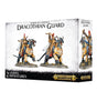 Box for Stormcast Eternals: Dracothian Guard, showing two gold-armored riders with blue and white details on dark, horned draconic mounts; the narrow side repeats one figure. Text reads “DRACOTHIAN GUARD” and “2 CITADEL MINIATURES.”