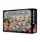 Box of Blood Bowl miniatures shown from the front and right side, with illustrated grotesque football players in green, purple and orange. The front reads “BLOOD BOWL,” “NURGLE’S ROTTERS” and “NURGLE BLOOD BOWL TEAM.”