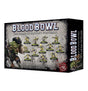 Blood Bowl: Scarcrag Snivellers miniature set in a black box, shown from the front and right side. The front features a large green goblin and rows of goblin players in yellow and black, with the text “BLOOD BOWL” and “THE SCARCRAG SNIVELLERS.”
