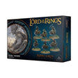 Dark teal “The Lord of the Rings” Warg Riders box shown at an angle, with six small riders on gray wargs across the front, a circular character illustration at left, and “Middle-earth” lettering near the bottom.
