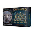 Angled dark teal box for Easterling Warriors miniatures, showing rows of armored figures with shields and weapons and a circular battle scene. Gold lettering reads “THE LORD OF THE RINGS” and “MIDDLE-EARTH STRATEGY BATTLE GAME,” with “EASTERLING WARRIORS” below.