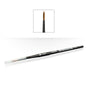A slim black Citadel shade brush lies diagonally with a clear protective cap over one end and pointed brown bristles at the other. An inset shows the brush tip close up; the handle reads “SHADE” and “CITADEL.”