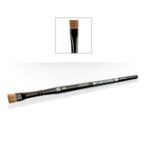 A Citadel dry brush lies diagonally on a white background, with a long black handle and short, flat tan bristles. An inset shows the squared bristle shape from the front; the handle is marked “DRY” and “CITADEL.”
